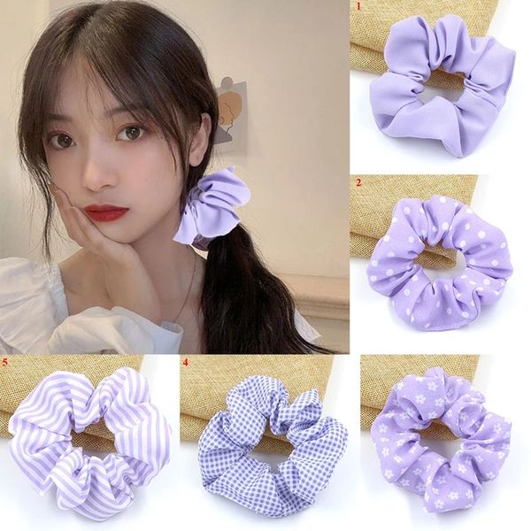 Plaid a strisce viola serie Scrunchie cravatte per capelli Corda elastica per capelli Elastici per capelli Porta coda di cavallo Accessori per capelli