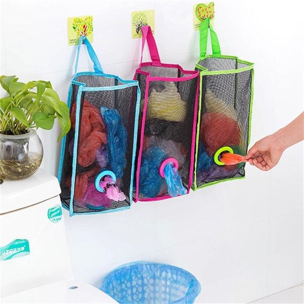 

waste bins big size 3 colors hanging kitchen packing shopping bag breathable nylon garbage rubbish bags trash can household cleaning tools