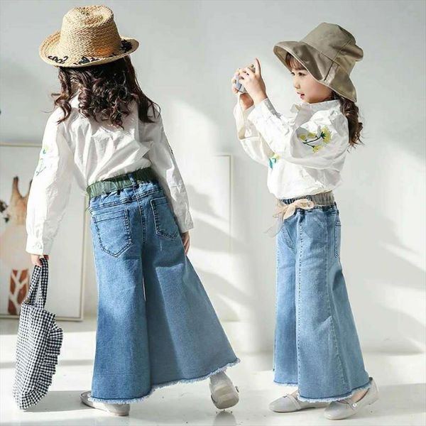 

spring and autumn item girl wide leg casual jeans pant denim trousers, Blue