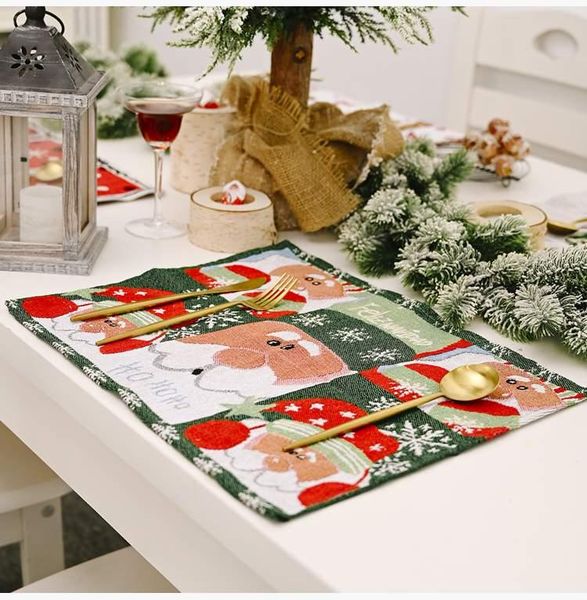 

christmas table mat placemats knitted fabric pad party festival cutlery set decor thermal insulation mats & pads