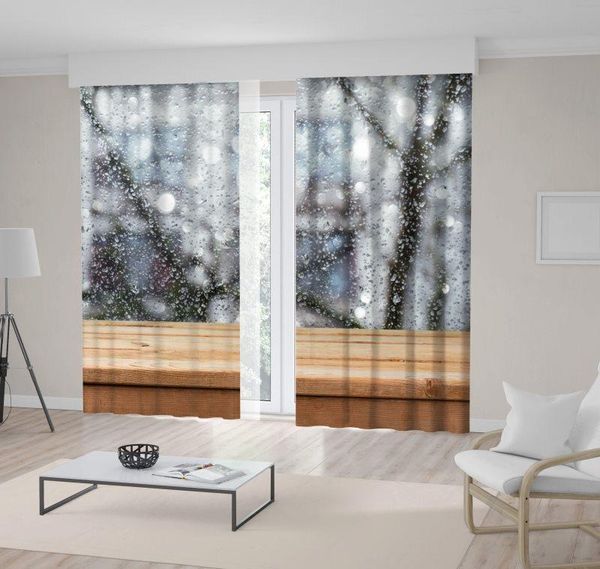 

curtain & drapes wooden deck table over wet glass window spring rainy weather romantic theme po beige gray