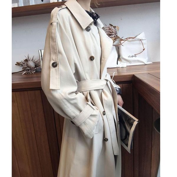 

women's trench coats women winter double breasted long trend coat casual autumn office sashes windbreaker fashion korean outwear sleeve, Tan;black