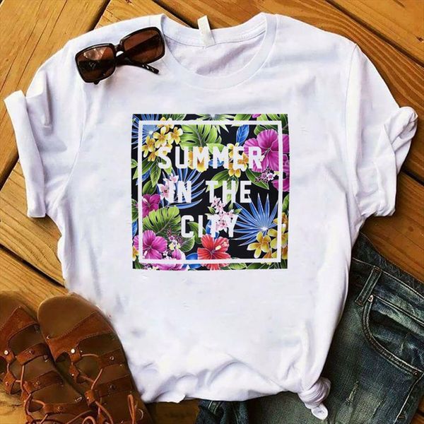 

summer in the city womens flower printed tee clothes graphic, White