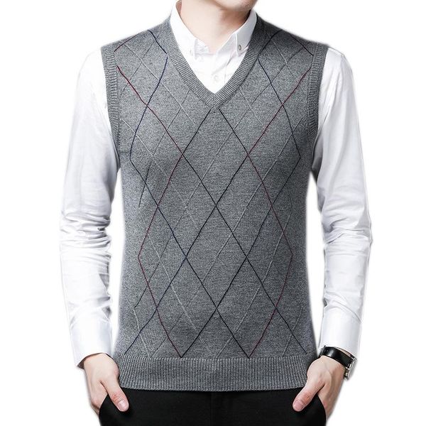 

men's vests mens brand knit tank jumpers basic sweater pullover sleeveless 23% wool casual autumn winter crossed stripes v neck a081909, Black;white