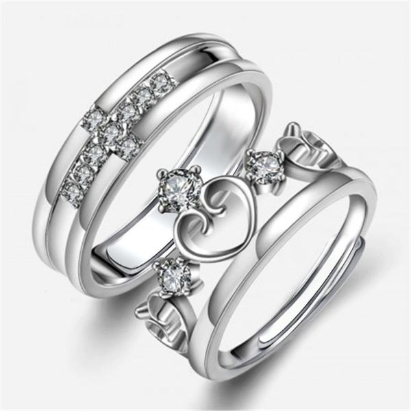 

wedding rings 2021 trendy couple for lovers adjustable silver color jewelry accessories simple crystal zircon engagement band, Slivery;golden