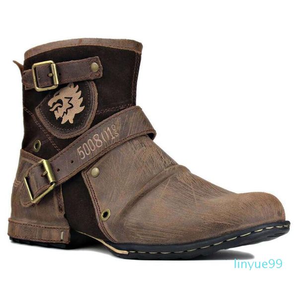 

men leather fashion buckle strap dress new shoe ankle boots vintage classic male casual, Black