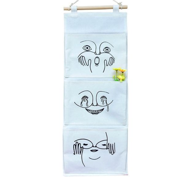 

storage bags three pockets of cotton and linen hanging wall decorative sundry box