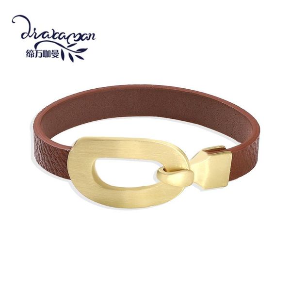 

tennis dvacaman 2021 vintage leather bangle bracelet for women fashion design metal buckle charm bracelets jewelry accessories gift, Golden;silver