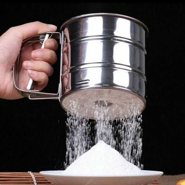

1pc stainless steel flour sieve semi-automatic hand-held strainer cup type powdered sugar kitchen baking tool & pastry tools