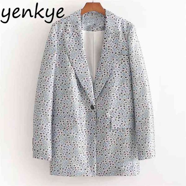 

vintage floral print women blazer long sleeve notched collar single button casual mujer office lady satin suit plus size 210514, White;black