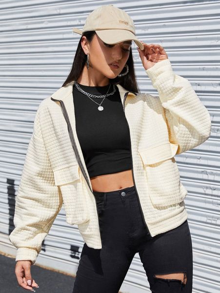 

zipper front flap pocket hooded jacket t6t0#, Black;brown