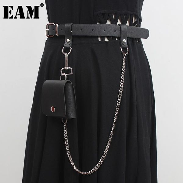 

[eam] pu leather metal chain split joint casual belt personality women fashion tide all-match spring autumn 2021 1dd7976 belts, Black;brown