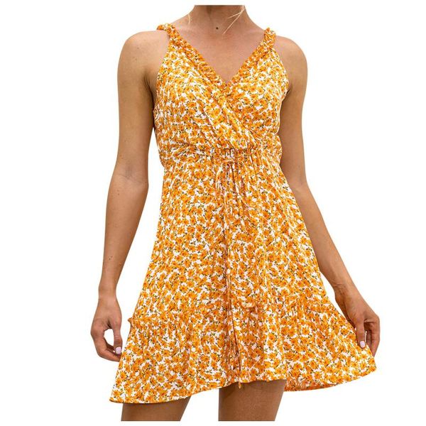 

casual dresses 58# 2021 summer floral print mini dress women v-neck sleeveless vintage suspender short beach boho, Black;gray