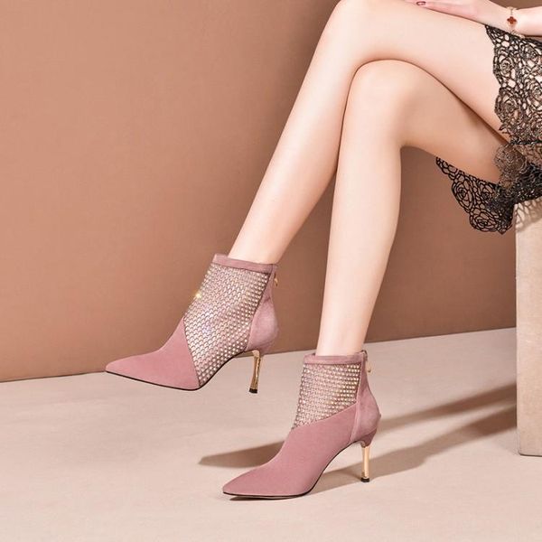 

boots mesh women's genuine leather zapatos de mujer thin heels pointed sandal high heel hollow-out shoes lb0013, Black