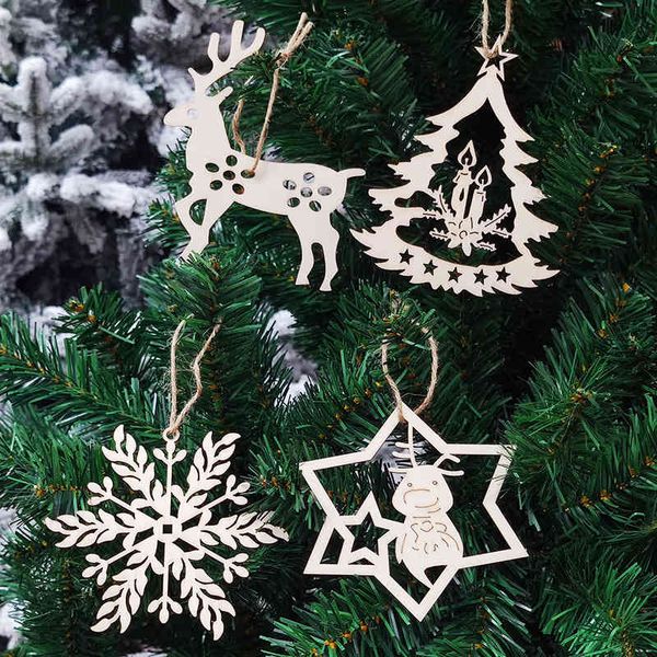 

decorations wooden tree pendant christmas elk snowflake pendant