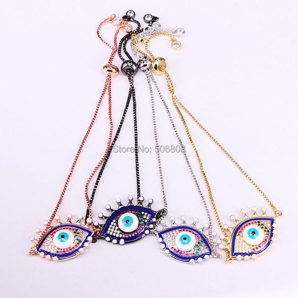 

charm bracelets 6pcs zyz-b1126 eye shape cz shell connector bracelet, cubic zirconia pave bracelet in gold/rose gold/gunmatel silver color, Golden;silver