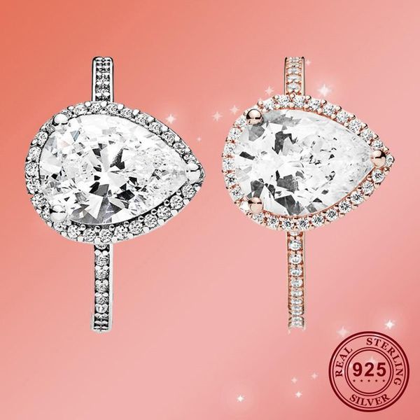 

cluster rings original 925 sterling silver pan ring creative pigeon egg crystal cz for women wedding party gift fashion jewelry, Golden;silver