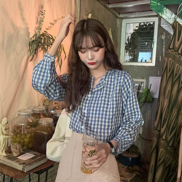

women's blouses & shirts net red plaid shirt retro hong kong flavor 2021 spring korean slim all-match loose small fragrance, White