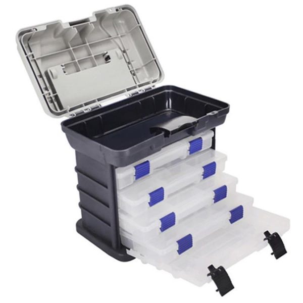 

fishing accessories box 4 layers wheel tool luya suitcase blue buckle toolbox