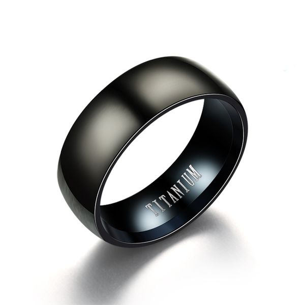 

cool 8mm width anti allergy ip black plated titanium steel ring for men gift, Silver
