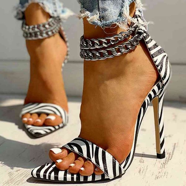 

sandals plus size 43 ladies solid zipper thin high heel shoes women chain design stylish luxyry sandals, Black