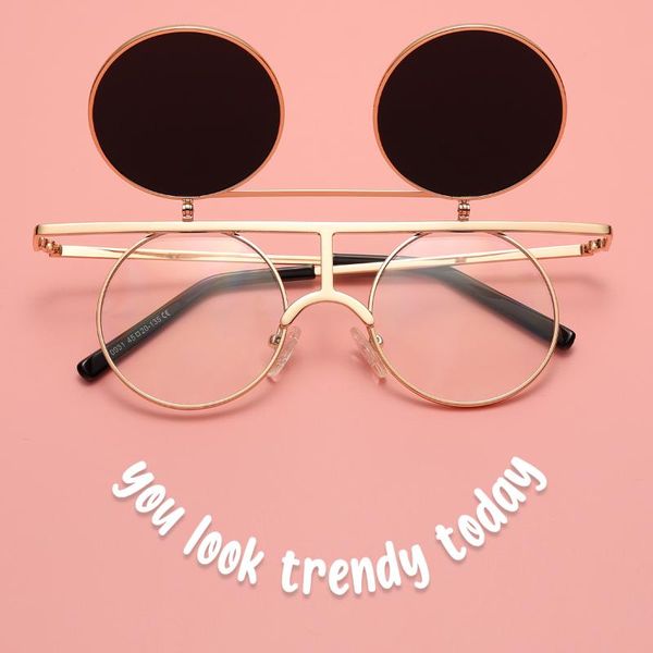 

sunglasses ins steampunk flip women men vintage polarized lens uv driving multicolor eyewear creativity birthday gifts wholesale, White;black