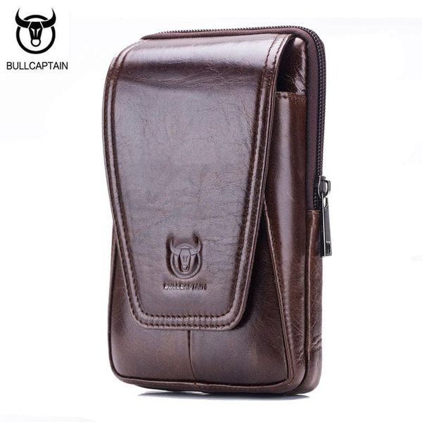 

waist bags bullcaptain 2021 genuine leather men purse cigarette bag pack fanny bum pouch molle small money phone pocket