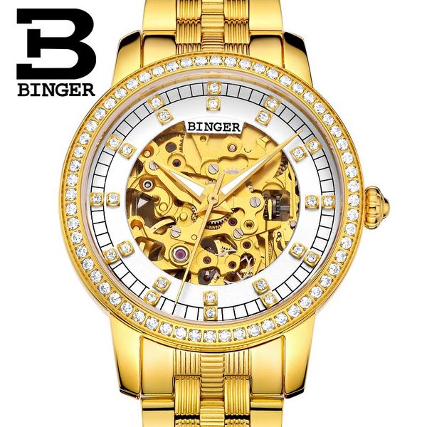 

wristwatches switzerland binger watch women miyota automatic mechanical movement watches sapphire waterproof ladies 5051l, Slivery;brown