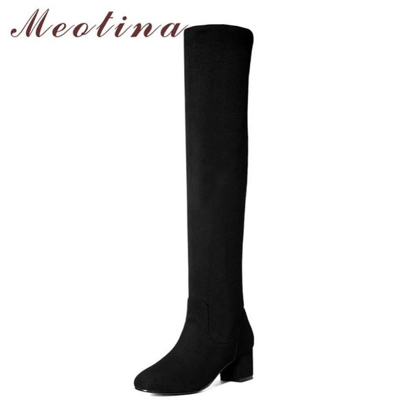 

boots meotina knee-high women shoes high heel lady long square toe thick female black autumn winter big size 43
