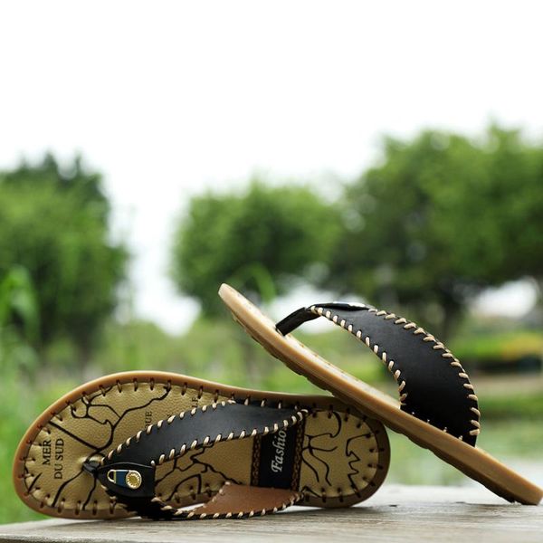 

slippers zapatillas de estar por casa men's leather flip flops home men sandals fashion bulk man flop shoes summer beach, Black