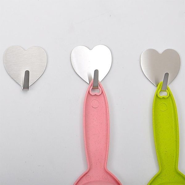 

hooks & rails 1/6pcs stainless steel heart self adhesive hanger for kitchen bathroom towel holder home bath supplies