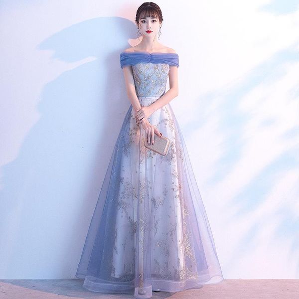 

exquisite appliques sequins trim prom maxi dresses office lady elegant slash neck formal party dress dreamy mesh banquet gown ethnic clothin, Red