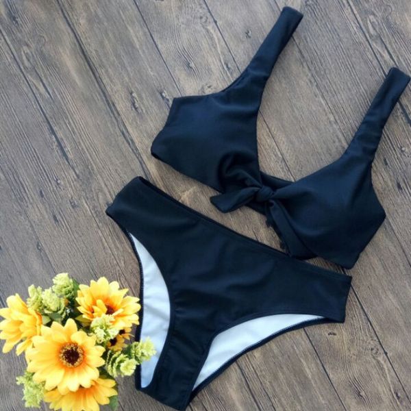 

2021 new women bikini chest bow solid color split swimsuit,, White;black