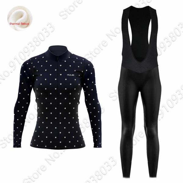 

racing sets 2021 huub team winter thermal fleece cycling jersey bike pants set la fleur women ropa ciclismo bicycling maillot culotte wear, Black;blue