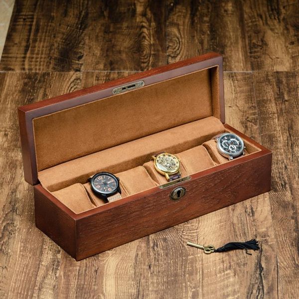 

watch boxes & cases luxury wooden brown box holder for watches jewelry organizer grids, Black;blue