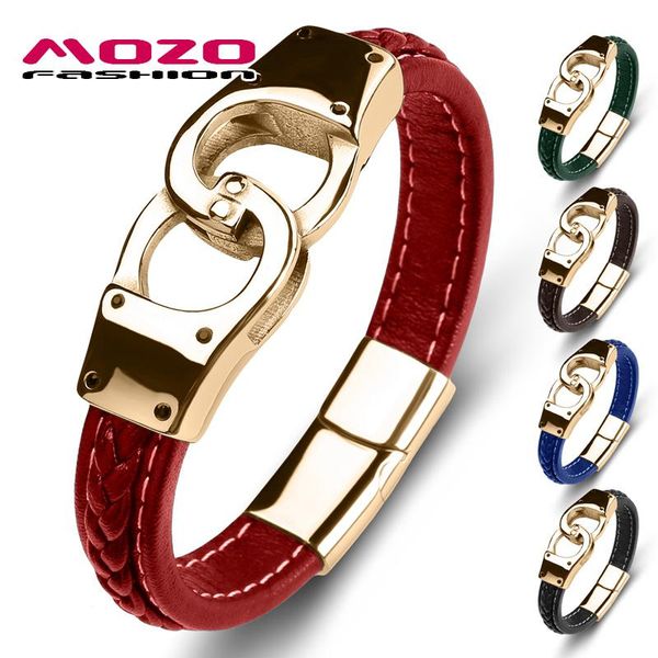 

drop 2021 punk men bracelets genuine leather bangles charm wholesale handcuffs jewelry multicolor 117, Golden;silver