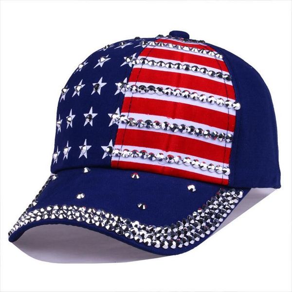 

bling rhinestone stripe stars american flag baseball cap snap back hats for men women,navy red black, Blue;gray