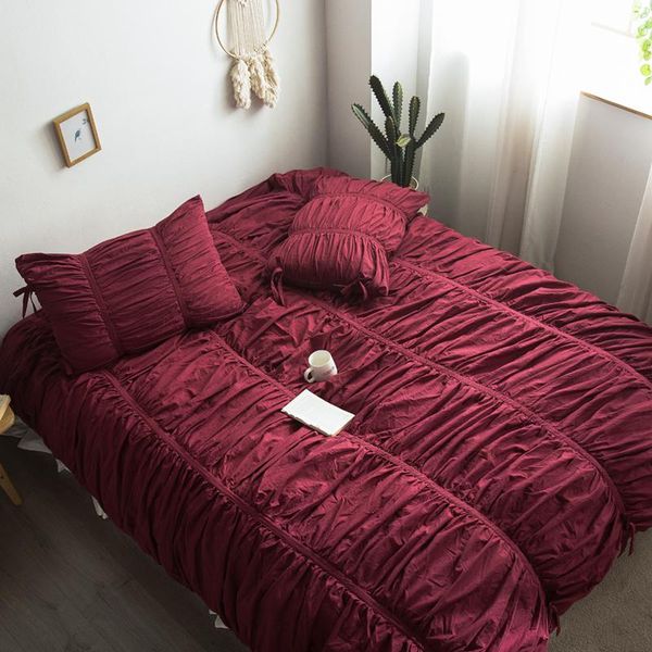 

bedding sets 100%cotton exquisite pinch pleated duvet cover set solid white purple pink king  size luxury chic