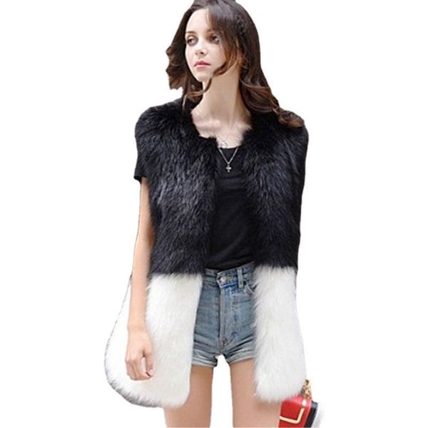 

women's fur & faux 2021 warm vests for autumn and winter with o-neck collars fashionable vest long hair mid-length stitching, Black