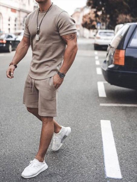 

british style casual cotton mens tracksuits short sleeved shirt shorts 2 piece suit summer fabric sportswear, Gray