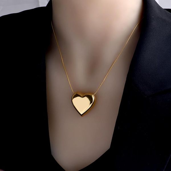 

pendant necklaces personalized big heart snake bone chain jewelry 18k gold stainless steel love peach necklace for women, Silver