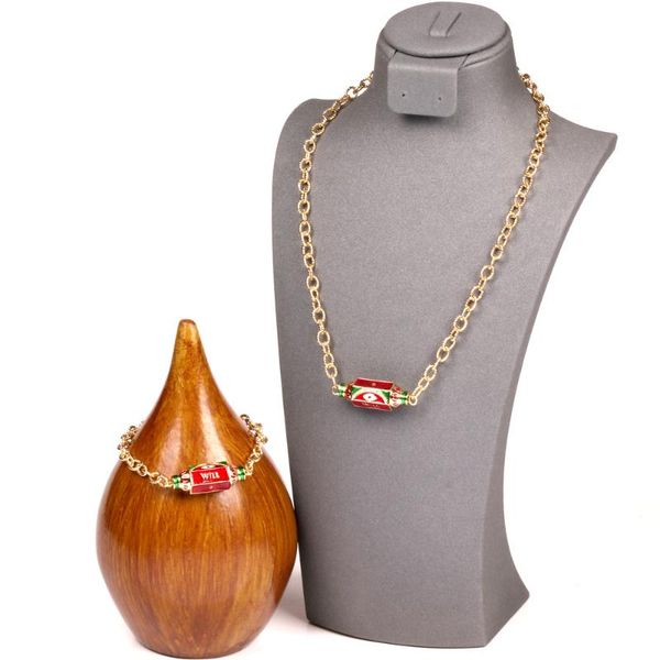 

earrings & necklace eyika bohemian art mix color enamel letter will evil eye pendant and bracelet designer charms hip hop jewelry set, Silver