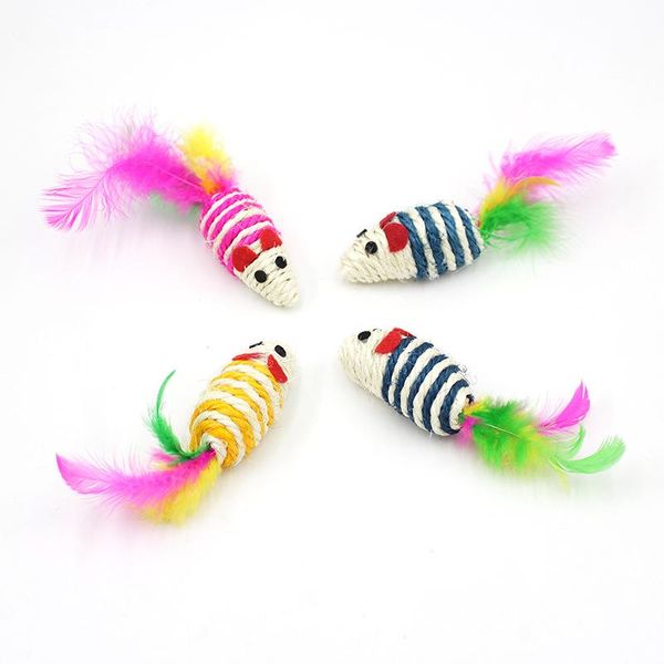 

sisal cat toys simulation false mouse cute mini playing colorful feather training for kat katten