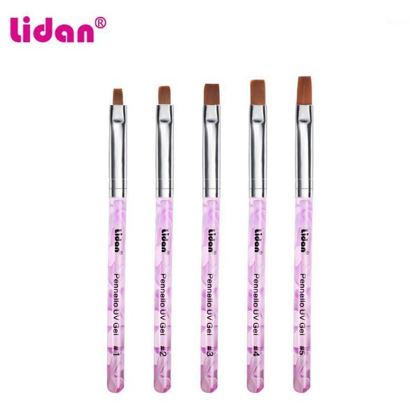 

5pcs/pack uv gel acrylic nail art builder brush pen design painting kit tool flat drawing potherapy tools set1, Yellow