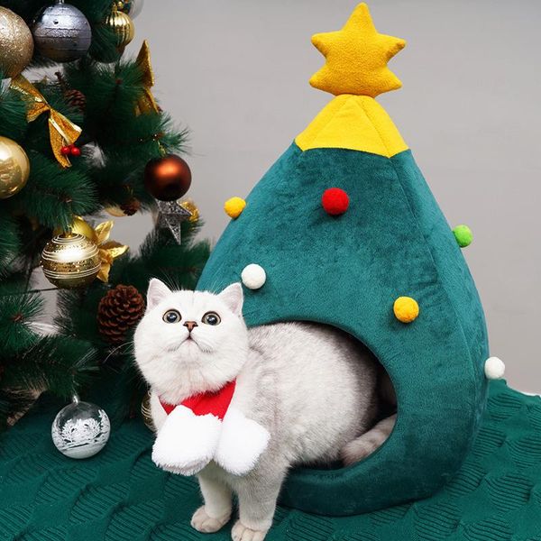 

cat beds & furniture christmas tree house dog bed cozy tent cave winter warm soft indoor pet nest mattress for kitten dogs sleeping