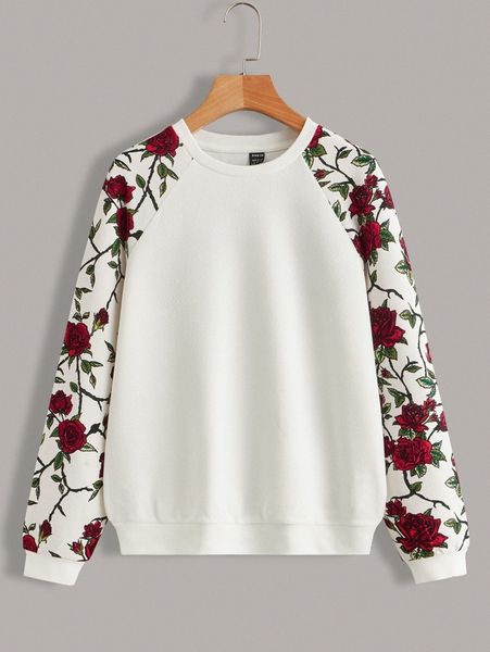 

floral print raglan sleeve sweatshirt 92l8#, White;black