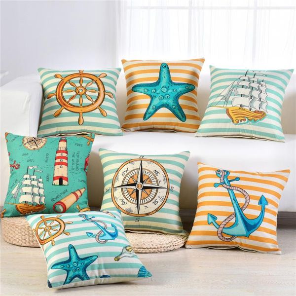 

45x45cm ocean series pillow cover anchor compass mediterranean style sofa cushion car waist home decor throw pillowcase cushion/decorative