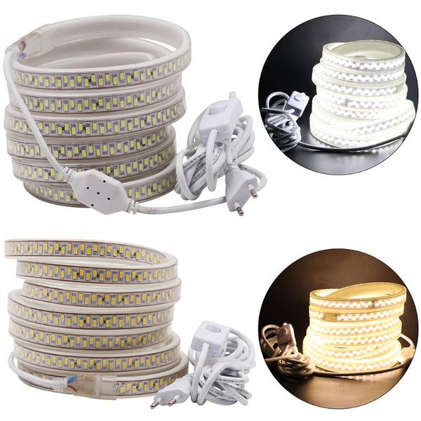 

high bright led strip light 220v 5630 flexible tape 180leds/m ribbon eu plug 3m cable with on-off switch for living room strips