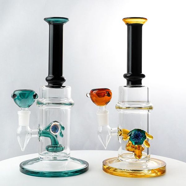 Amber Hookahs Duschkopf mit geradem Rohr, Perc, 14 mm Innengewinde, dicke Bongs, Wasserpfeifen, berauschendes Glas