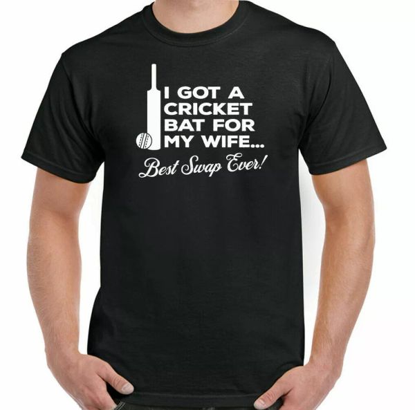 

cricket t-shirt cricketers bat for my wife mens funny ball team, White;black